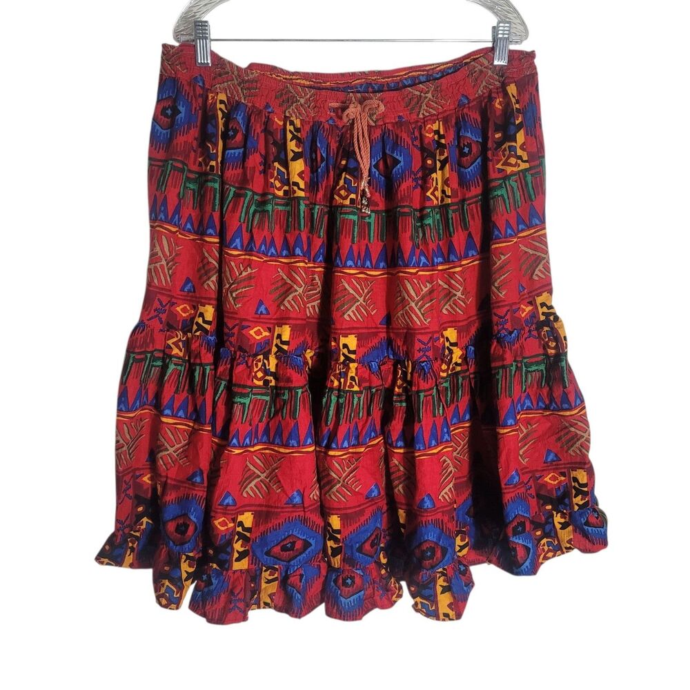 Blue Canyon Western Wear Full Skirt Women's Small Red Aztec Southwestern Cowgirl